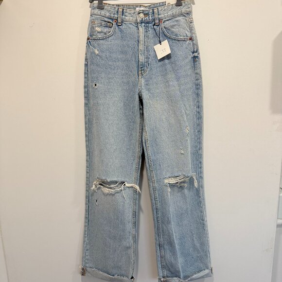NWT Zara Distressed High Rise Wide Leg Jeans Size 6 - Picture 1 of 8